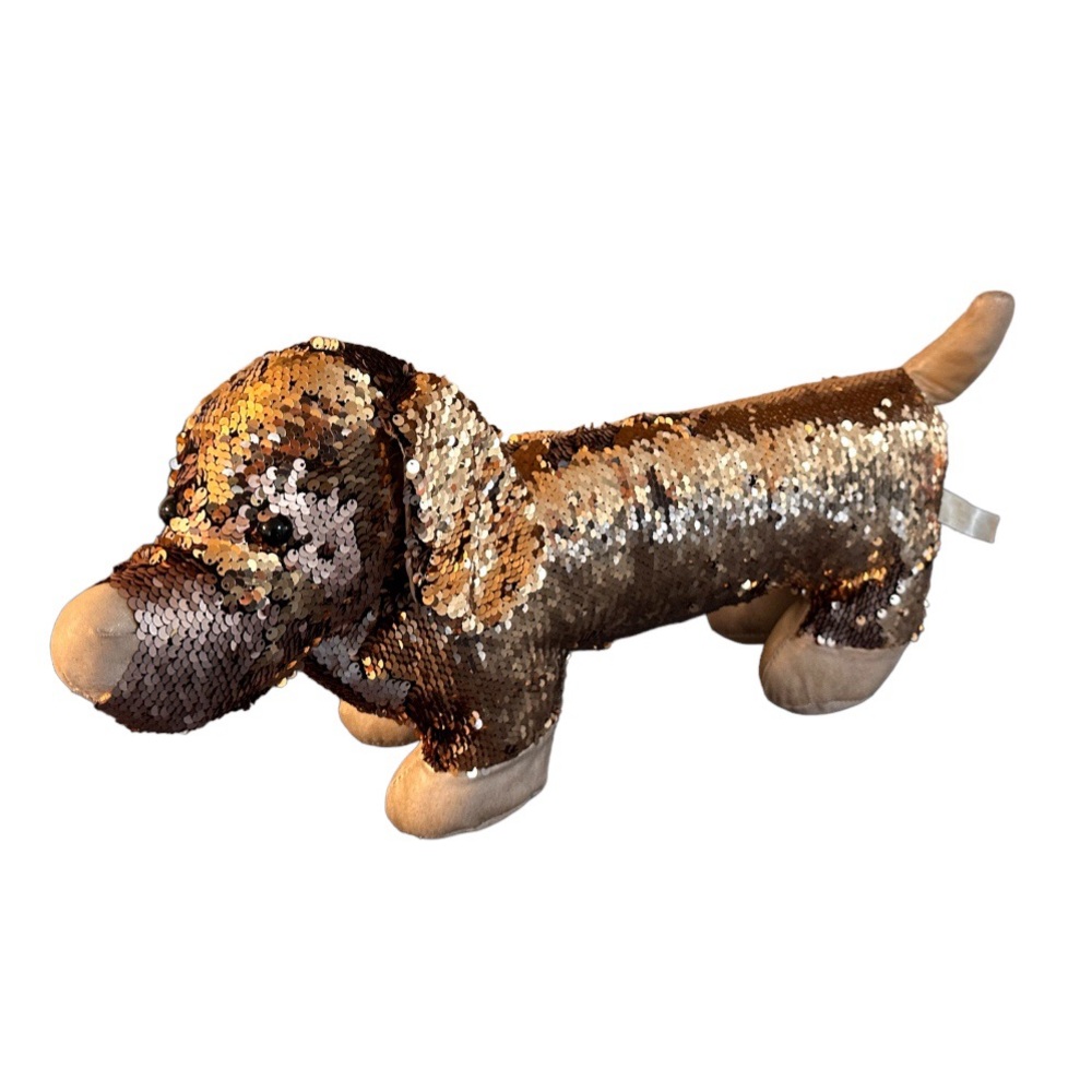 DanDee Dachshund Gold Sequins Flip Large Weiner Plush Stuffed Animal Dog 20”x11"